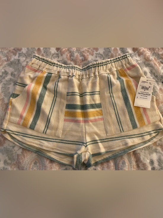 O'Neill Pants - O'Neill Cream Striped Athletic Shorts with Green, Yellow & Pink Accents